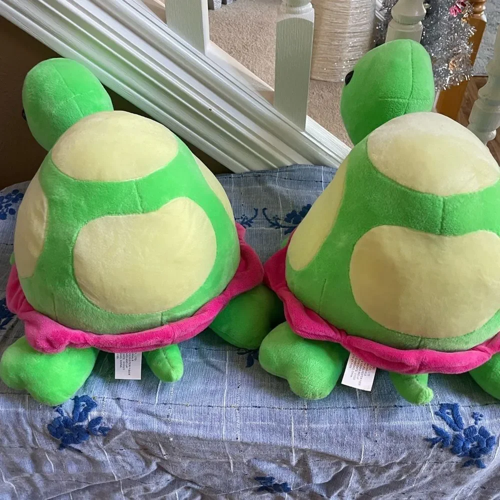2 Adorable Plush Turtles Pink and Green